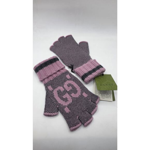 Gucci Light Purple Grey Cashmere GG Fingerless Gloves S sz - Picture 7 of 12